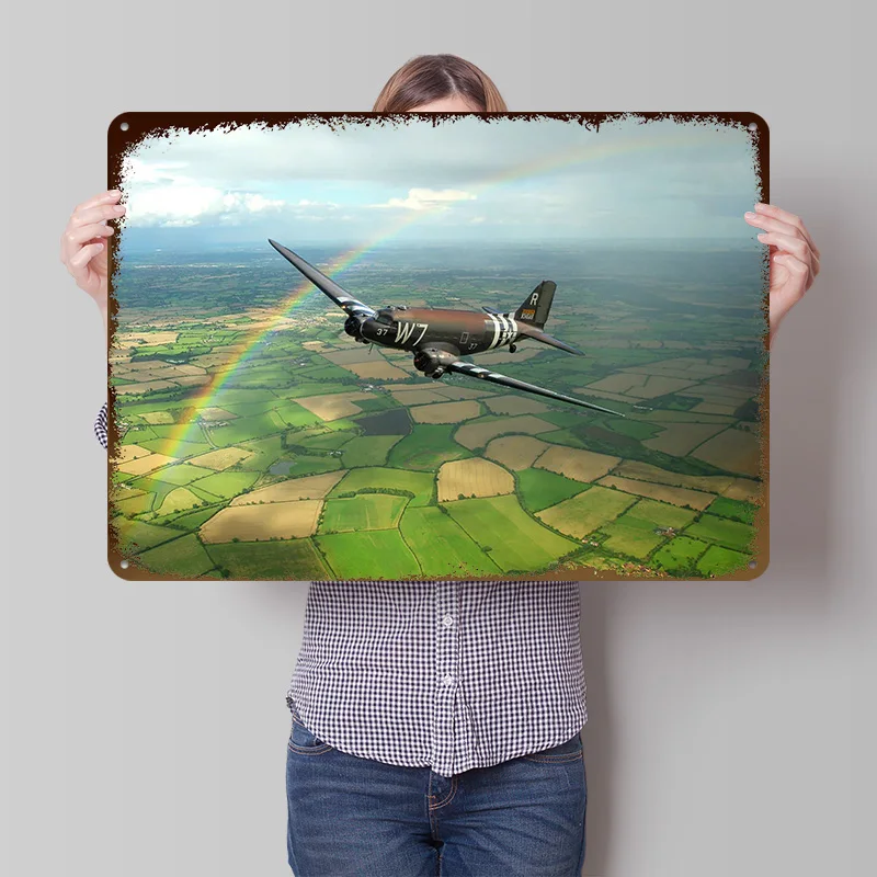 Pôster Metálico Personalizado USAF C47 Skytraon W7 - Arte de Parede Retro Vintage para Decoração de Casa e Caverna Masculina
