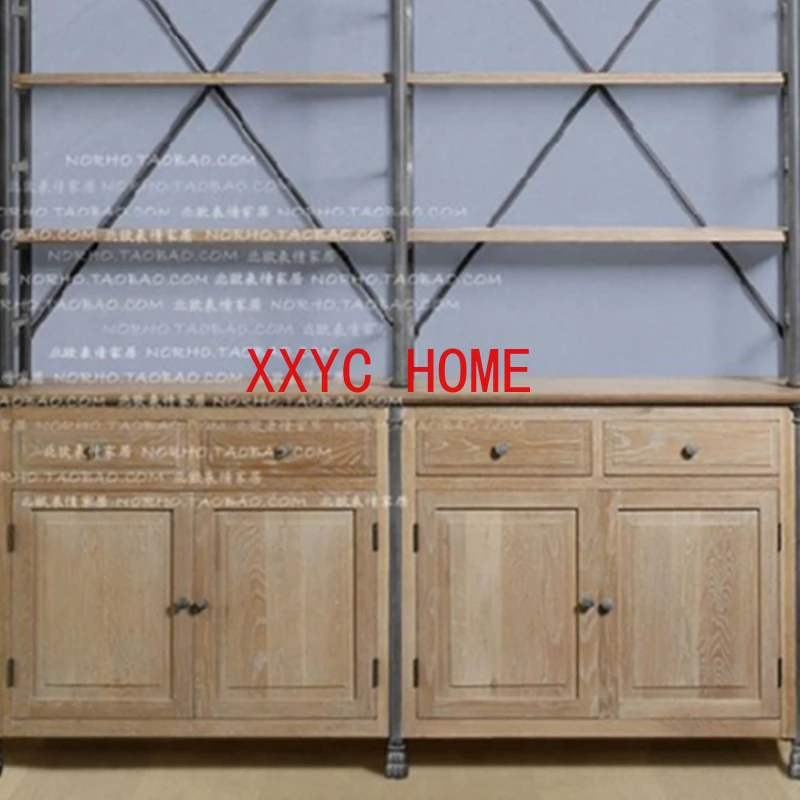 

Bookcase Shelf American-Style Distressed Solid Wood Bookcase Multi-Layer Display Stand