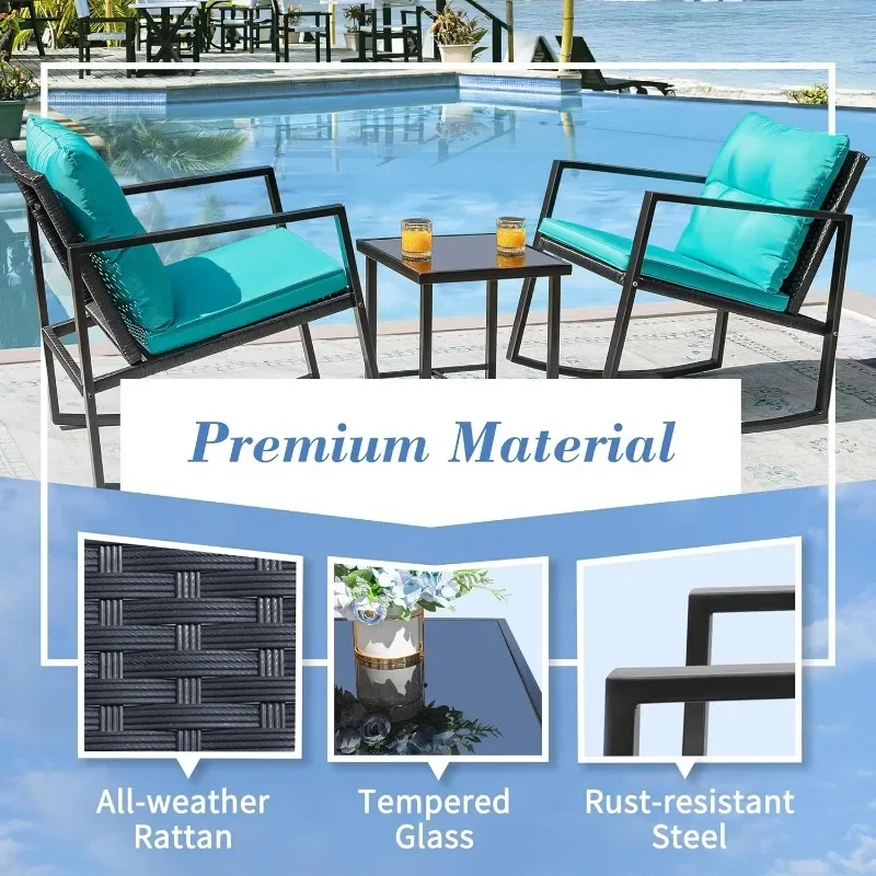 3 Pieces Patio Furniture Set Rocking Wicker Bistro Sets Modern Outdoor Rocking Chair Furniture Sets Clearance