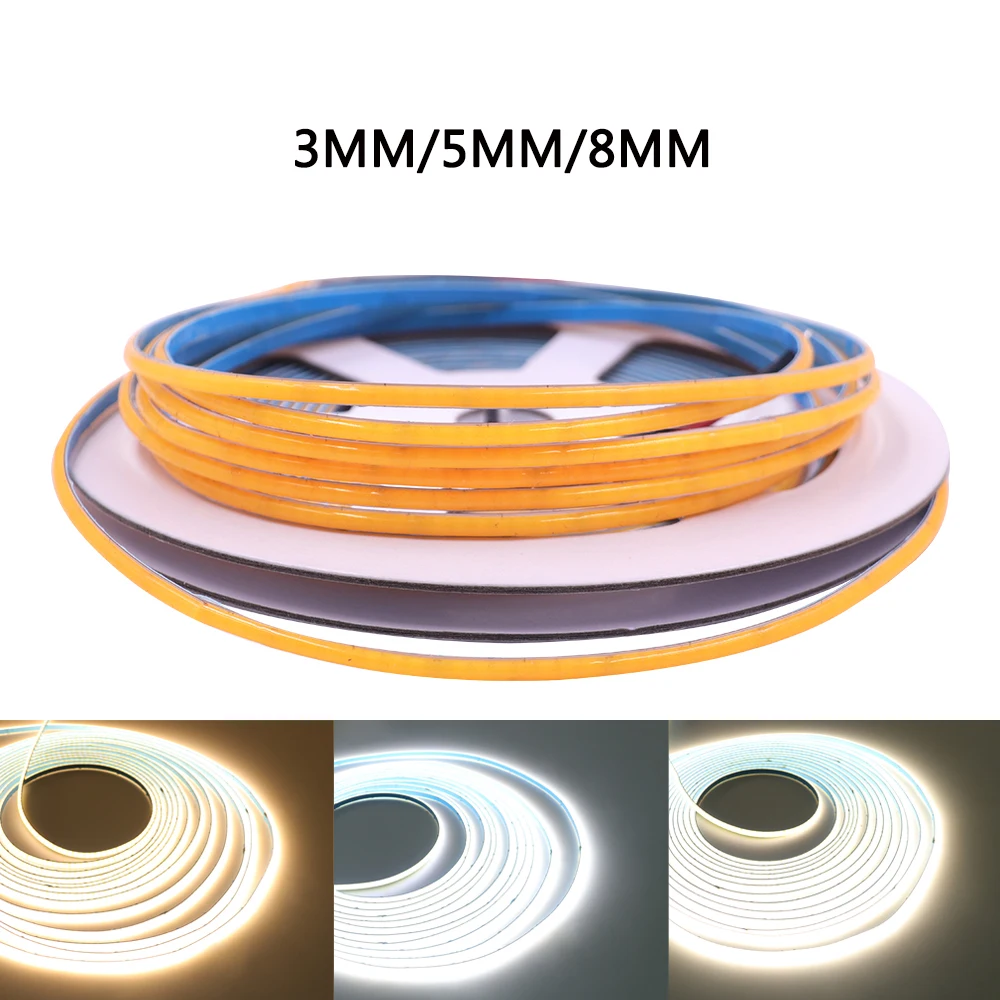 COB LED Strip Light 384 LED High Density Flexible 3mm 5mm FOB COB Led Light RA90 Warm Nature Cool White Linear Dimmable 12V 24V