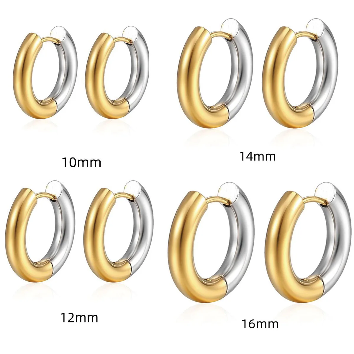 Wholesale Jewelry -- 4 mm 5 mm Titanium steel Women Men's Smooth Mix 2 Colors Hoop Earrings Jewelry 10mm / 12mm / 14mm / 16mm