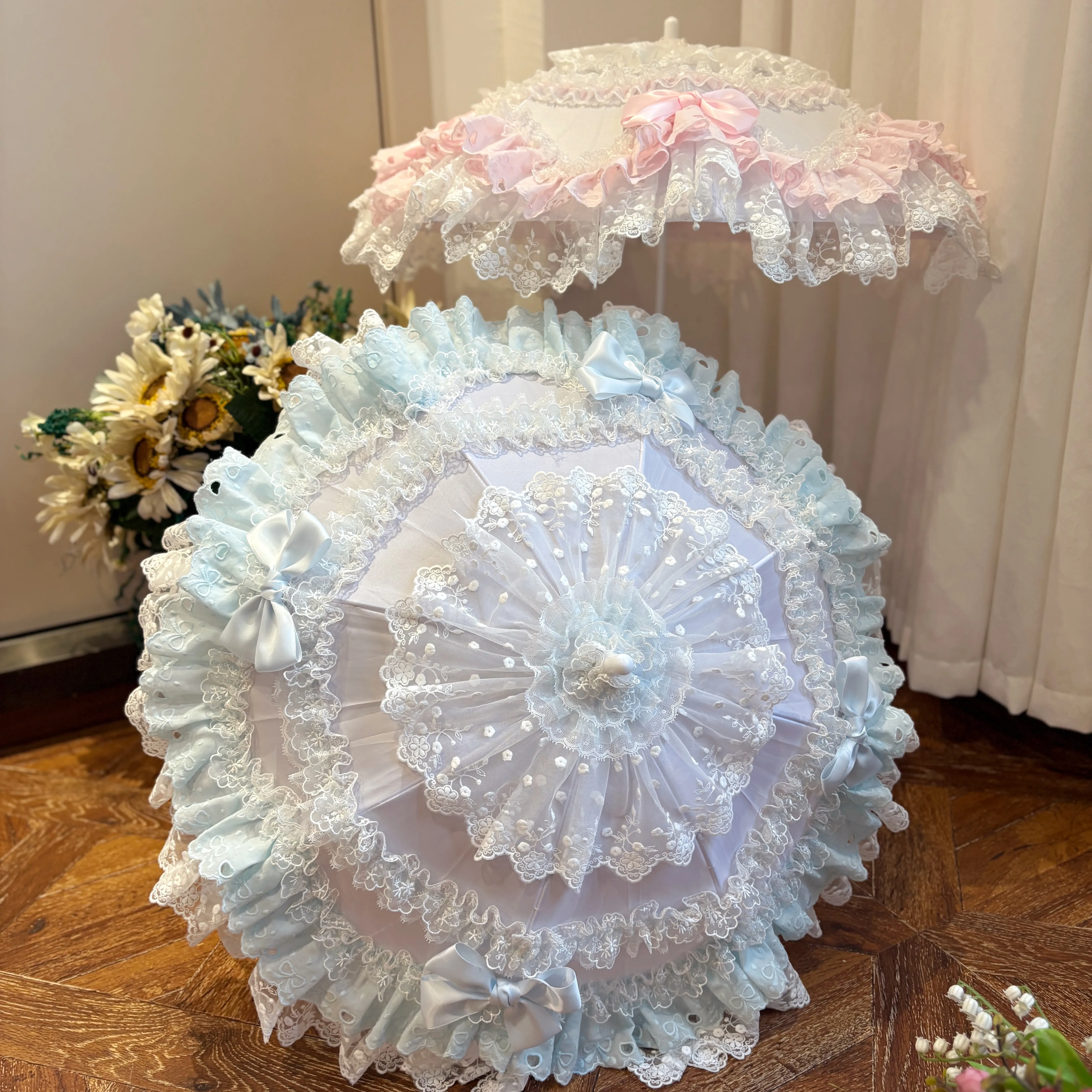 Pink, Blue, and White Lo Umbrella Soft and Cute Girl Heart shaped Sweet Umbrella Tea Party Photography Prop