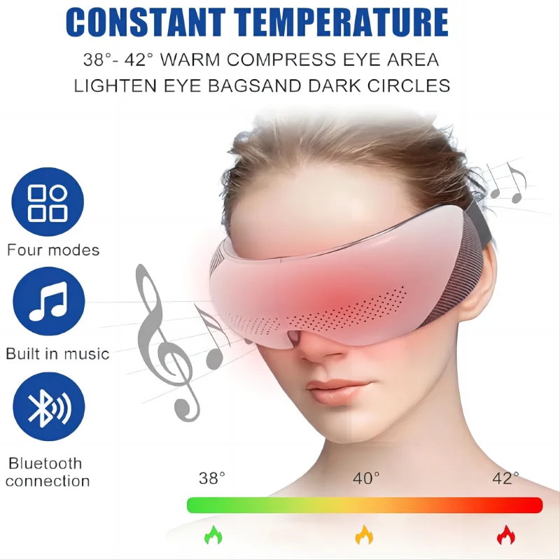 Visible Eye Massager with Heat Bluetooth Music Massager for Migraines Relax Reduce Eye Strain Dark Circle Eye Bags Improve Sleep