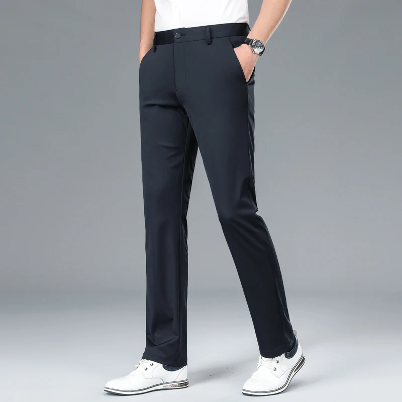 Pantalones de negocios de caballero para hombre, Pantalón de traje informal de alta calidad, recto, sin planchado, cintura alta, novedad de verano 2024