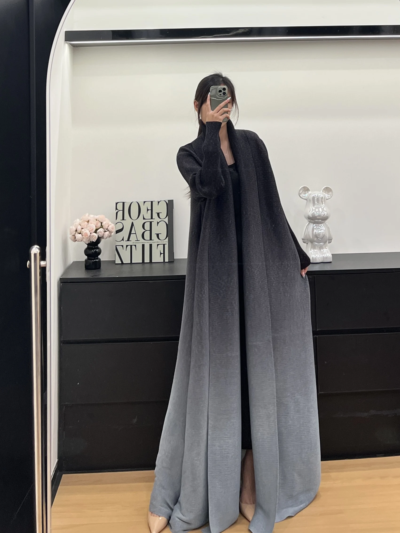 KAF Damen-Abaya, große Größe, Abaya 2025, Sommer, neuer Rundhalsausschnitt, Farbverlauf, Retro-Strickjacke, Krawatten-Design, lockere, große Festival-Kleidung