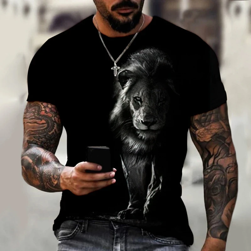 Summer Men\'s Round Neck T-shirt Fashion 3D Printing Lion Pattern T-shirt Fashion Leisure Trend New Top Street Fashion Harajuku