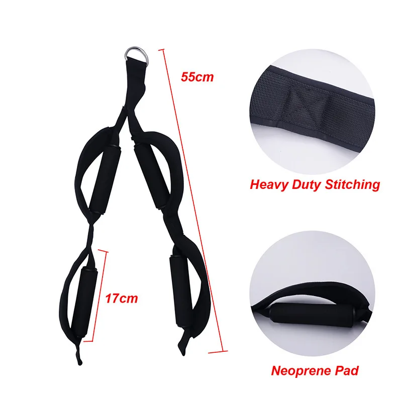 

Tricep Pull Down Rope Cable Attachment with 2 Sets of Handles Neoprene Pads for Home Gym Workout