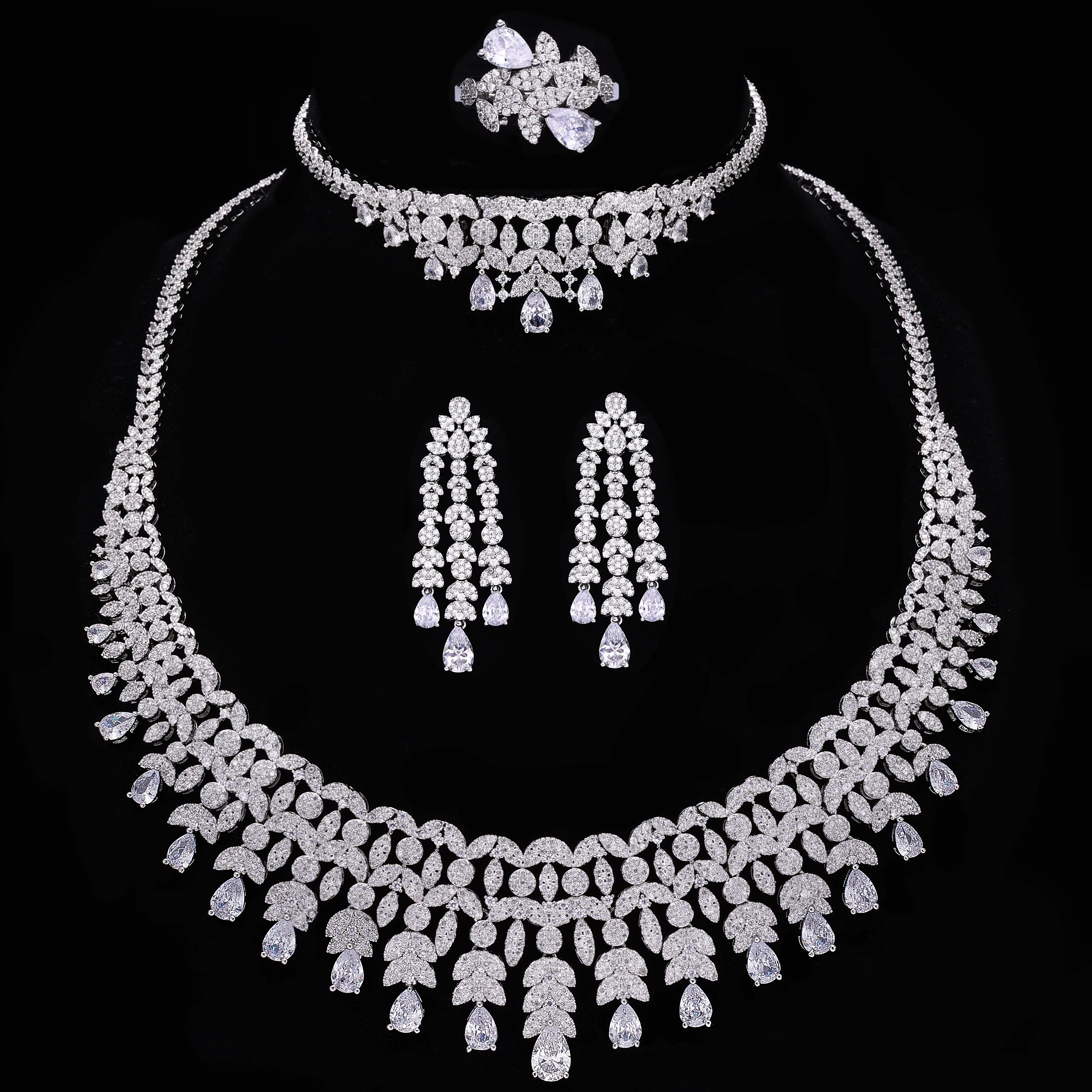 2024 Top selling 4-piece Cubic Zirconia Set Bridal Wedding Jewelry Set Dubai Nigeria Crystal Wedding Jewelry Set