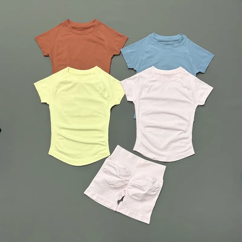 

2Pcs HISTELLO Gym Set Seamless Body Shaper Short Sleeve Top Scrunch Butt Lift Shorts Tummy Control Pilates Yoga Tracksuit Women