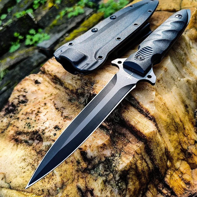 Outdoor survival straight knife self-defense wilderness survival tactics, outdoor multi-purpose knife with K sheath