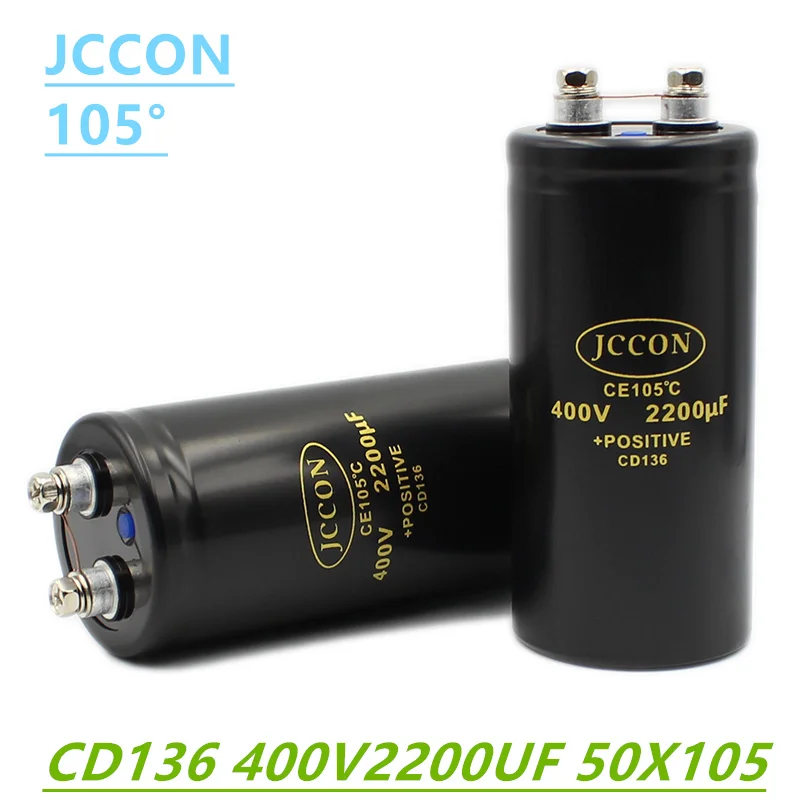 JCCON 400V2200UF MFD Aluminum Bolt screw Audio Filtering Electrolytic Capacitor 105 ℃ 50x105mm CD136 Inverter Elevator Capacitor