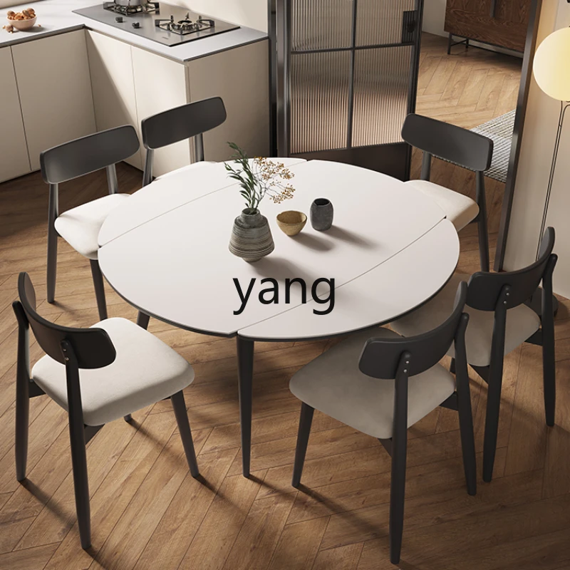 Yhl Stone Plate Dining Table Small Apartment Home Modern Simple and Light Luxury French Retro Cream Style Variable round Table