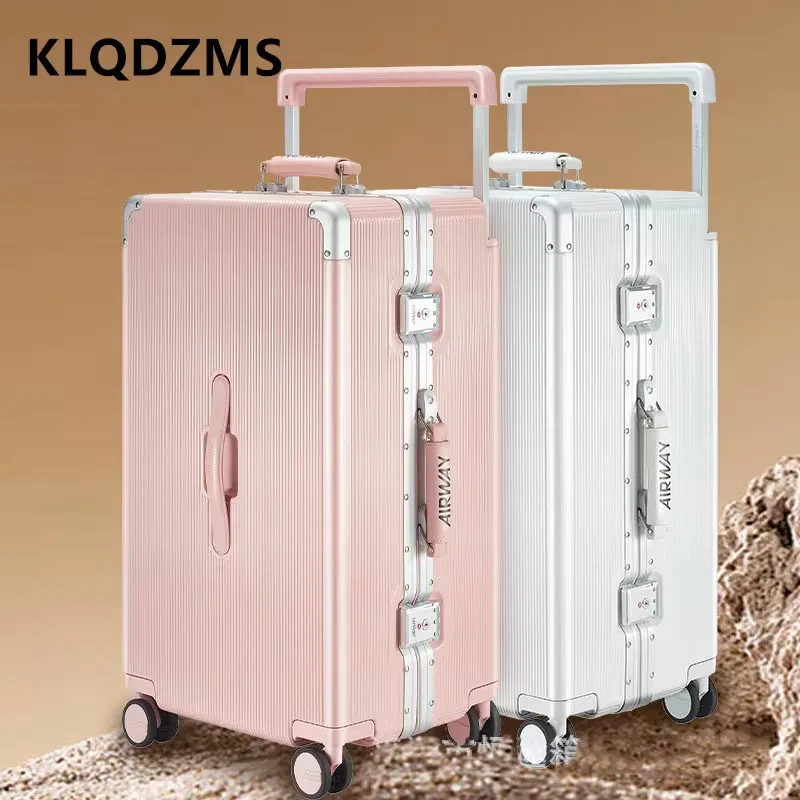 

KLQDZMS Laptop Luggage Large Capacity 26 Inch Trolley Case 28" ABS+PC Aluminum Frame Wheeled Travel Bag Rolling Suitcase