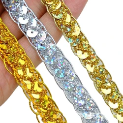 13 Yards Gold Lace Applique Dentelle Africaine Sequin Lace Twists Braid Bead Strip Clothing Accessories Decoration 1.2cm wide