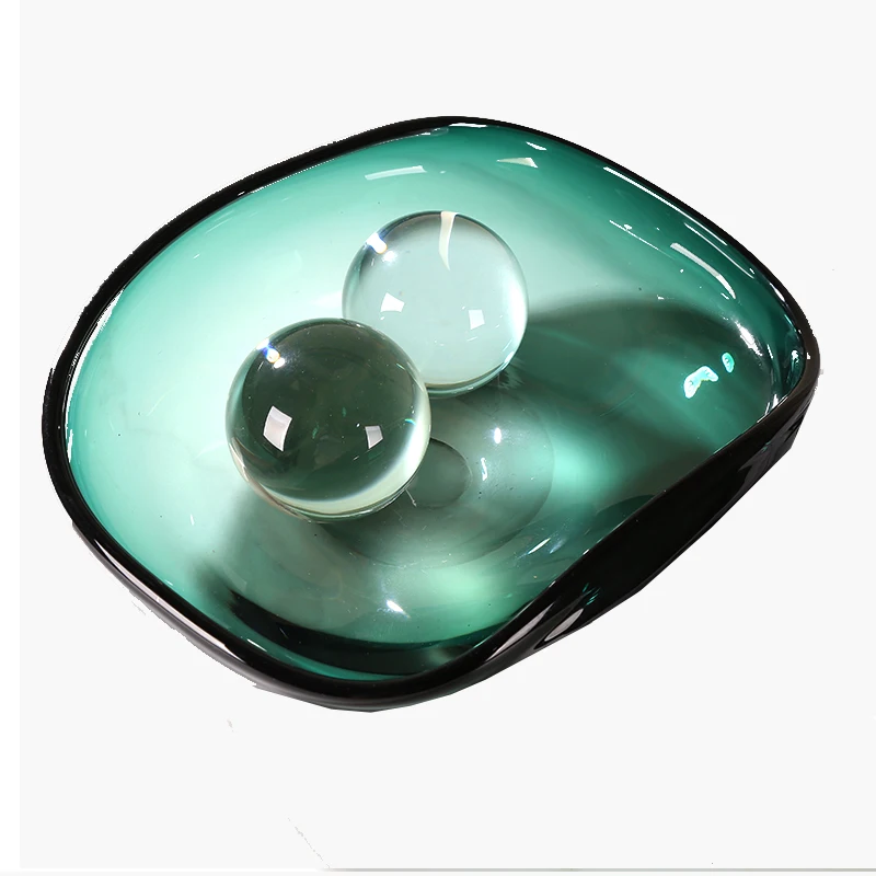 

Thickened glazed light luxury fruit plate dark green storage plate living room coffee table modern simple ornament