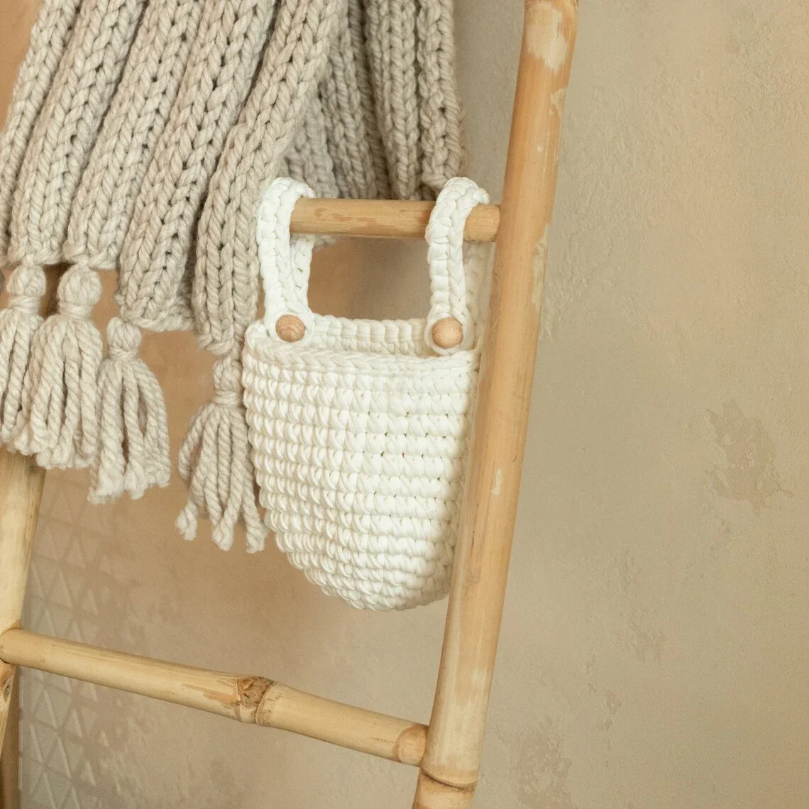 crochet basket change with bed hanging storage basket, cotton crochet storage basket