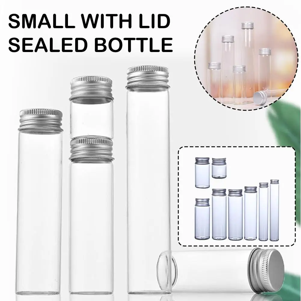 

Mini Transparent Glass Bottles Aluminium Cap Empty Jars Containers Supplies Home Vials Liquid Storage Sample A7X8