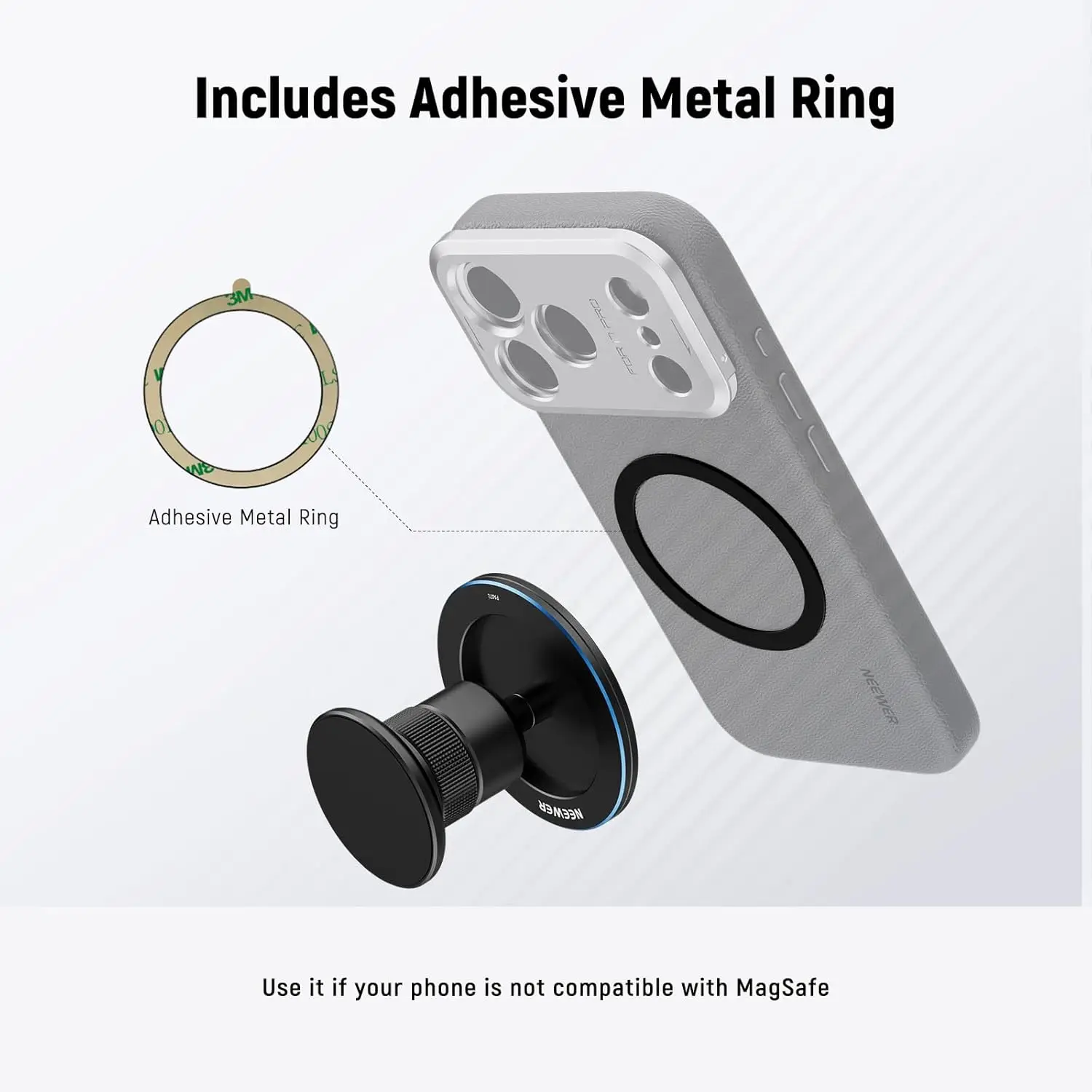 NEEWER Support de trépied de téléphone magnétique 360 °   Support adaptateur de tête sphérique pour support de téléphone pour chariot de golf MagSafe iPhone Gym