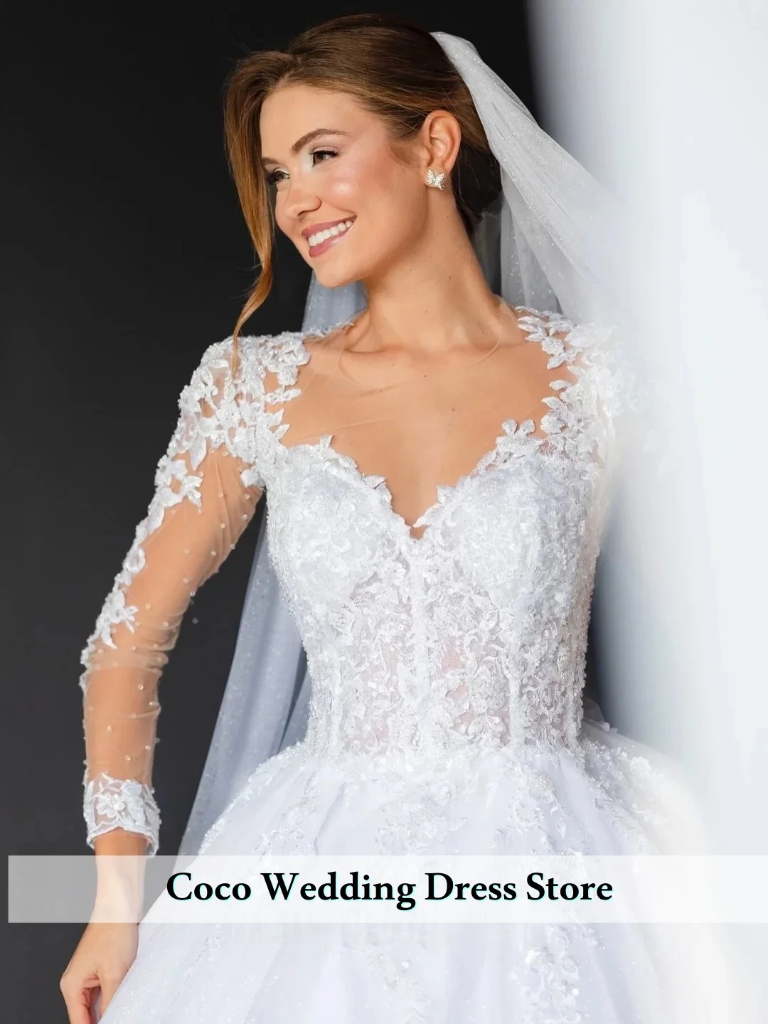 تخصيص أنيقة س الرقبة الكرة ثوب الأميرة الدانتيل يزين فساتين الزفاف لامعة فستان الزواج العروس Vestido De Noiva