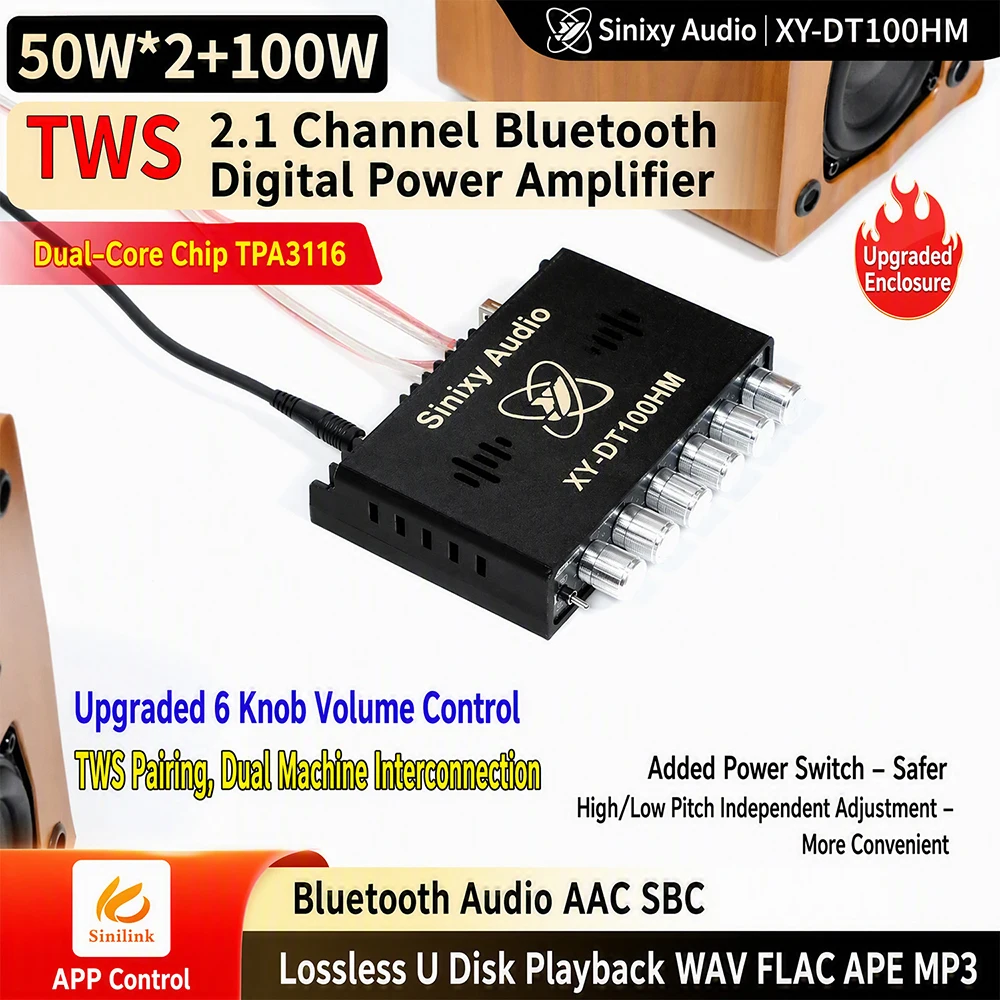 New TWS 2.1 Channel Bluetooth Digital Amplifier Board XY-DT100HM 50Wx2+100W DC 12-24V Dual Core TPA3116 Chip for Home DIY Audio