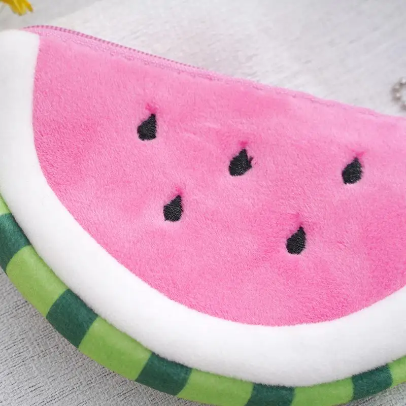 Cute Fruit Slice Plush Coin Purse Watermelon Orange Lemon Mini Zipper Wallet Keychain Bag Pendant Earphone Storage Bag Kids Gift