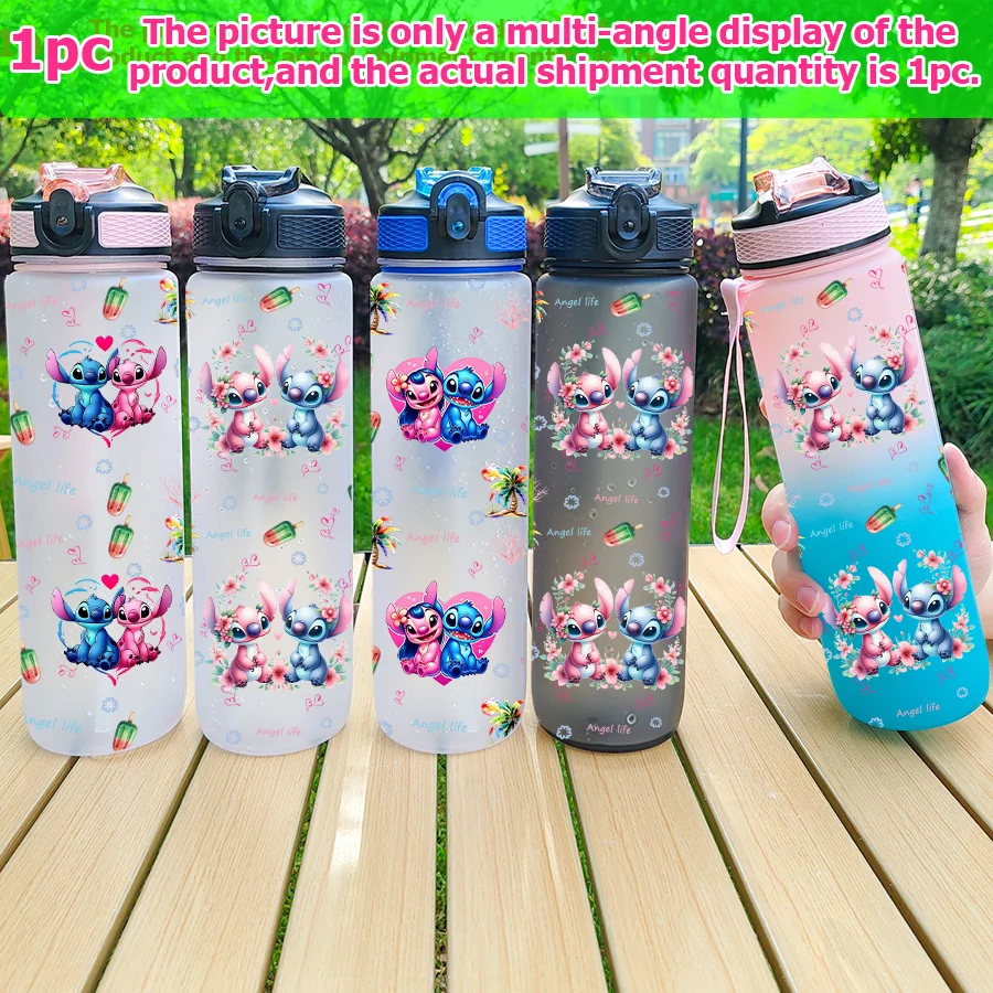 1 قطعة ديزني ستيتش الملاك المطبوعة 23-32 أوقية زجاجة ماء متعددة البلاستيك المحمولة كوب ماء رياضي هدية عيد ميلاد