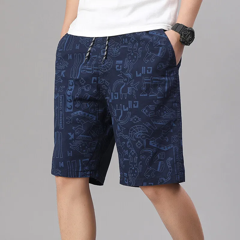 Mens 100% Cotton Shorts Elastic Waist Casual Shorts Printed Beach Shorts Relaxed Fit Running Shorts Cotton Sweat Shorts
