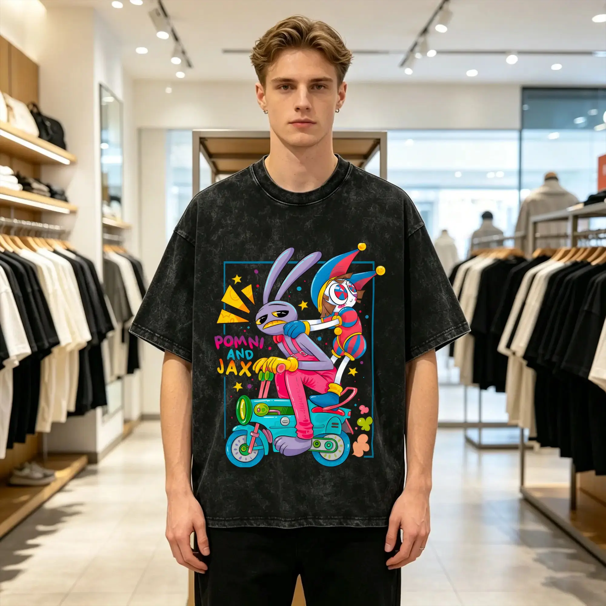 Cartoon Digatal Circus T-Shirt Men  Leisure Cotton Tees Crewneck Short Sleeve T Shirt Big Size Clothes