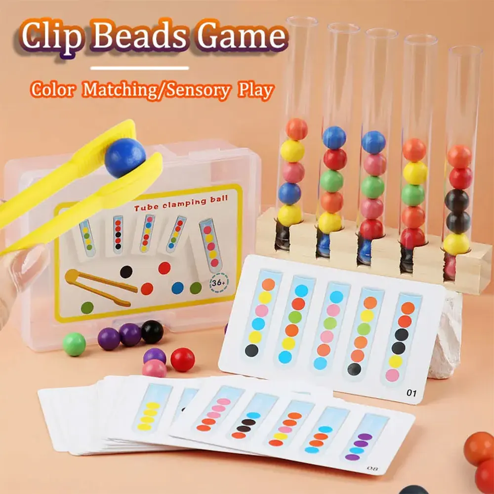 Children Fine Motor Training Montessori Toys Wooden Test Tube Clip Beads Color Matching Sensory Games Educational Toys For Kids