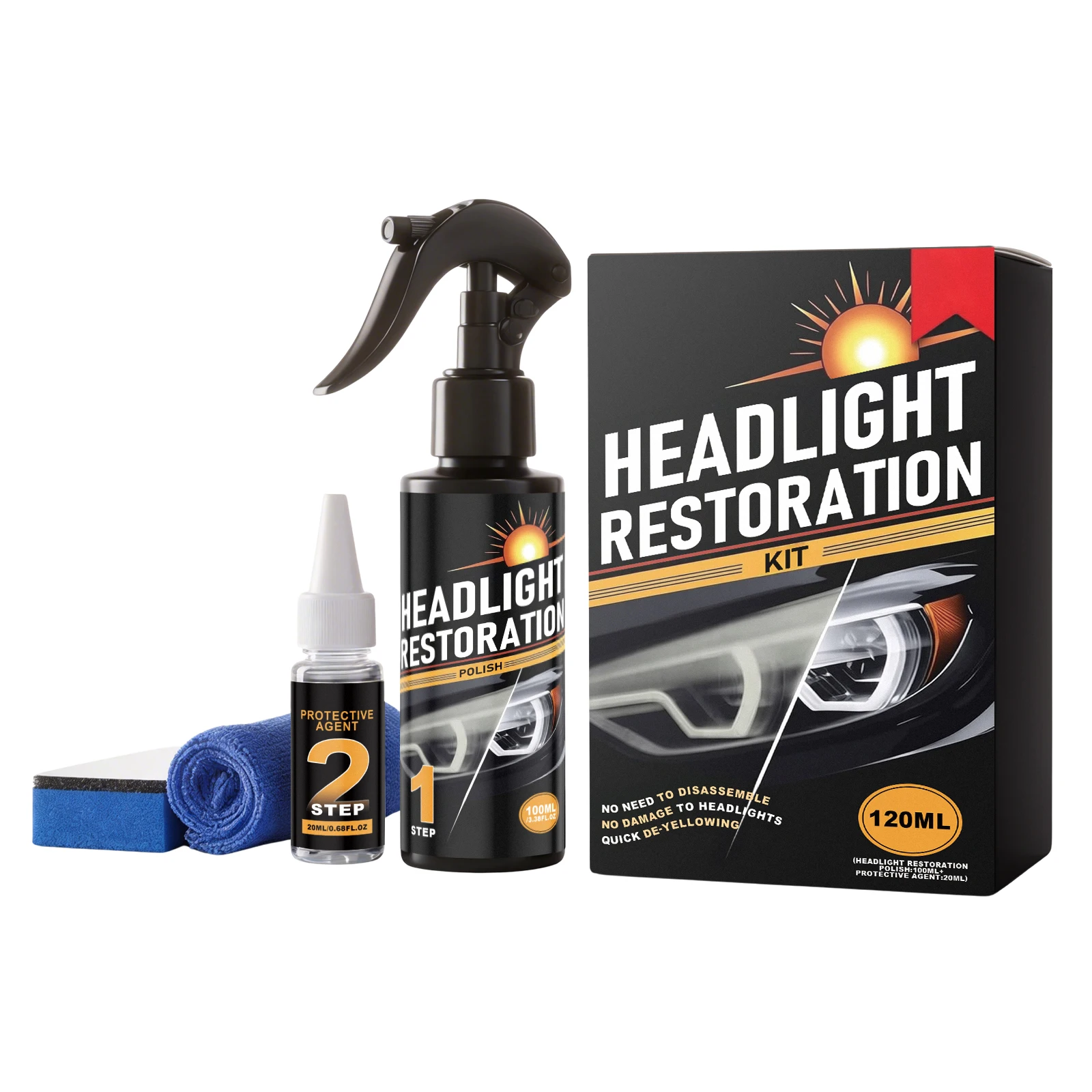 Auto-Scheinwerfer-Restaurierungs- und Polier-Set Scheinwerfer-Kratzer-Entferner Reparatur-Reinigungspaste Oxidations-Entferner Scheinwerfer-Poliermittel