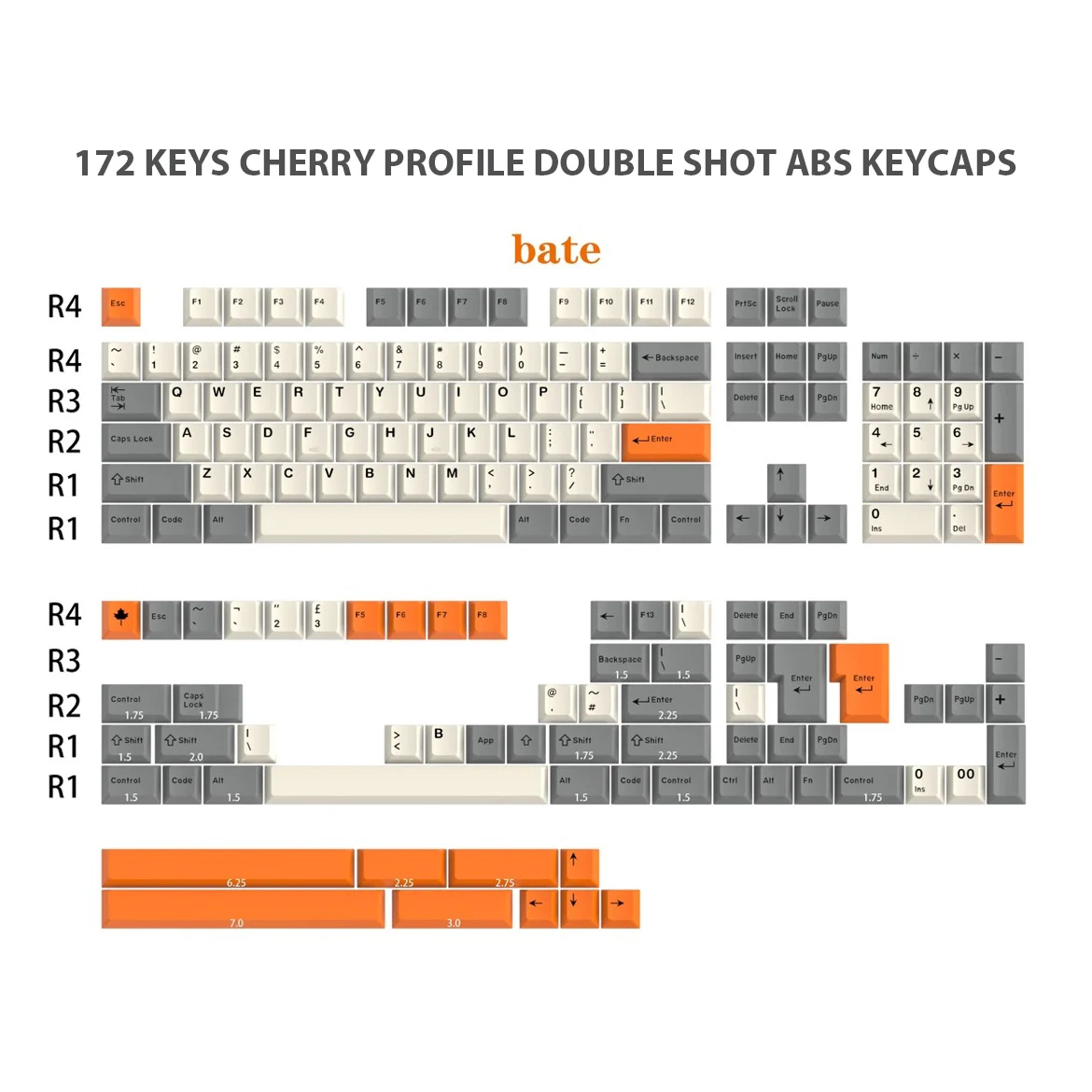 172 Keys Cherry Profile Minimalist Keyboard Keycaps ABS Double Shot Keycaps for Gateron Cherry MX Switches Mechanical Keyboard