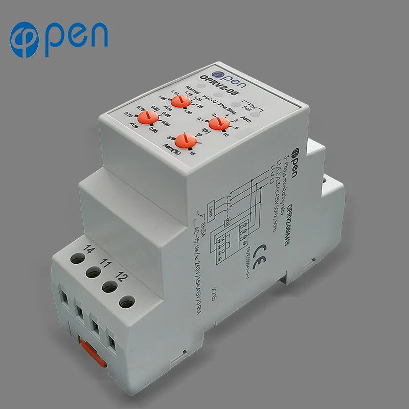 OPEN Protection relay Phase Sequence Overvoltage and Undervoltage Control ON OFF Protecting Safe Electrics Multi-function