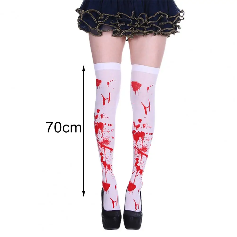 1 Pair Halloween Stockings Blood Stained Over-knee Stockings Stretchy Women Bloody Thigh High Socks Party Costume