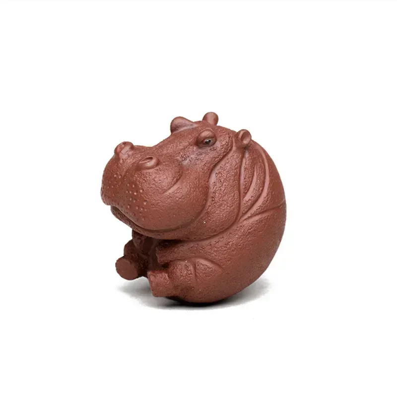 Chinese Yixing Purple Clay Tea pet Lucky Hippo Model Statue Tea Figurine Ornaments Handmade Sculpture Crafts Tea Set Decoration