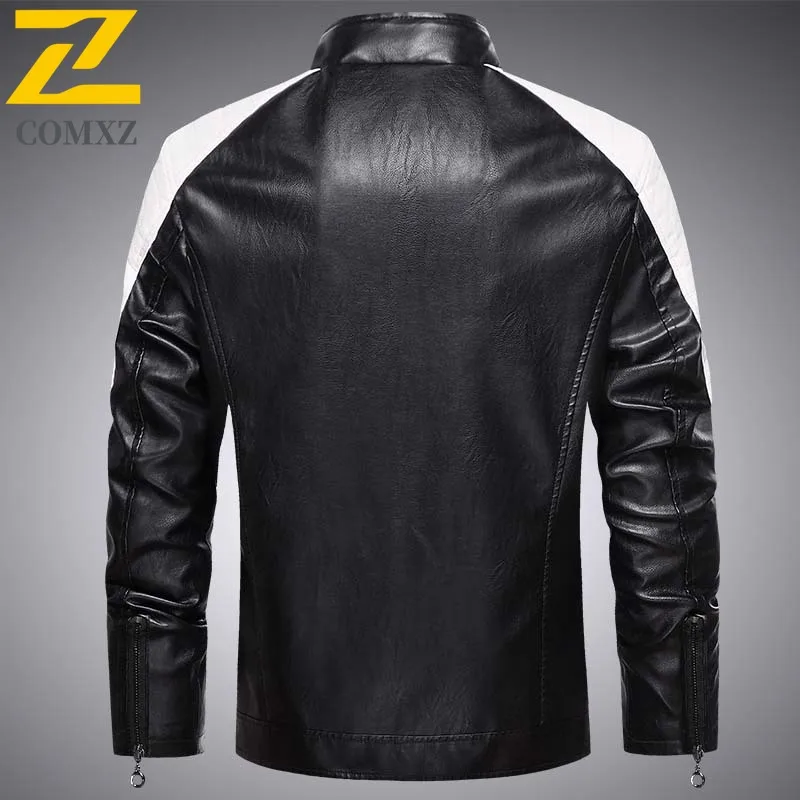 COMXZ Premium Men PU Leather Jacket Fashion Classic Turndown Collar Camping Coat Casual Daily Style Windproof Autumn Clothing