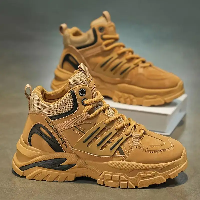 

Men's Autumn Winter New High Top Work Shoes Thick Sole Non Slip Waterproof Lace Up Outdoor Hiking Boots Protection Shoes