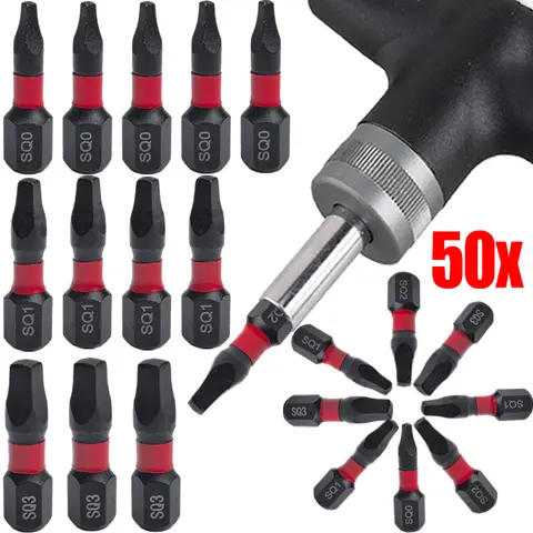 SQ0 SQ1 SQ2 SQ3 Square Screwdriver Bit 1/4inch S2 Steel Drill Bit Set Magnetic Screwdrivers Bits Impact Driver Power Tools
