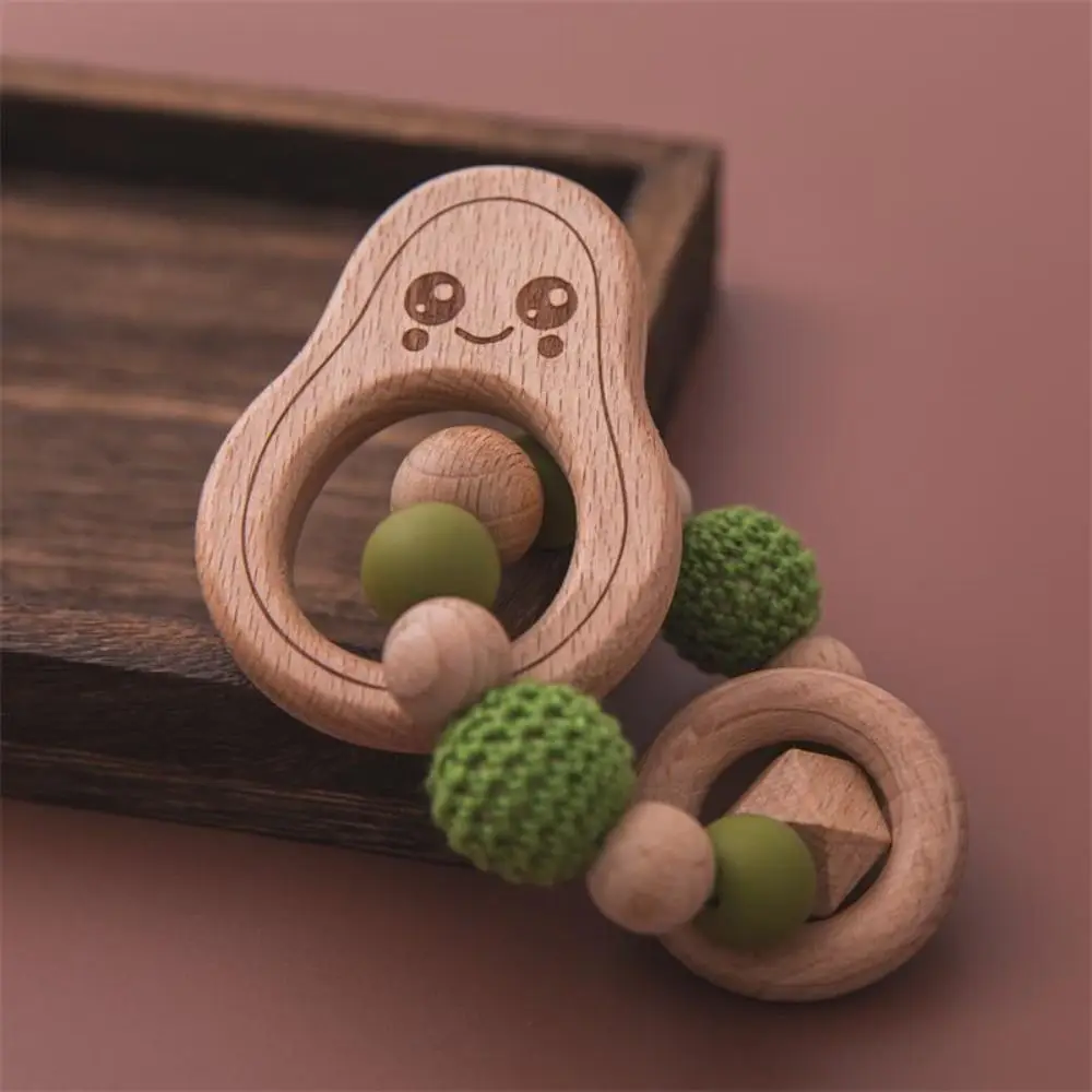 Anti-lost Dummy Clips Pacifier Holder Clips Wood Avocado Baby Pacifier Chain Non-toxic Odor Free Baby Teether Toys Straps Baby