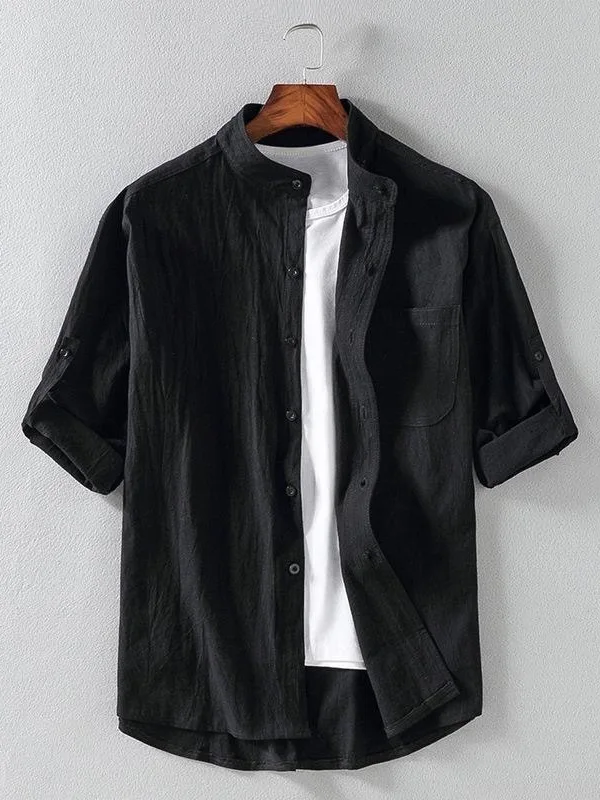 

Men's Summer Lightweight Cotton Linen Casual Shirt Loose Breathable Seven-Quarter Sleeve White Casual Style Comfortable Skin-...