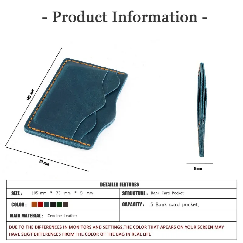 حافظة بطاقات جلدية محمولة من Crazy Horse - حامل بطاقات إبداعي للجنسين لبطاقات الائتمان/البنك، محفظة رفيعة مصنوعة يدويًا