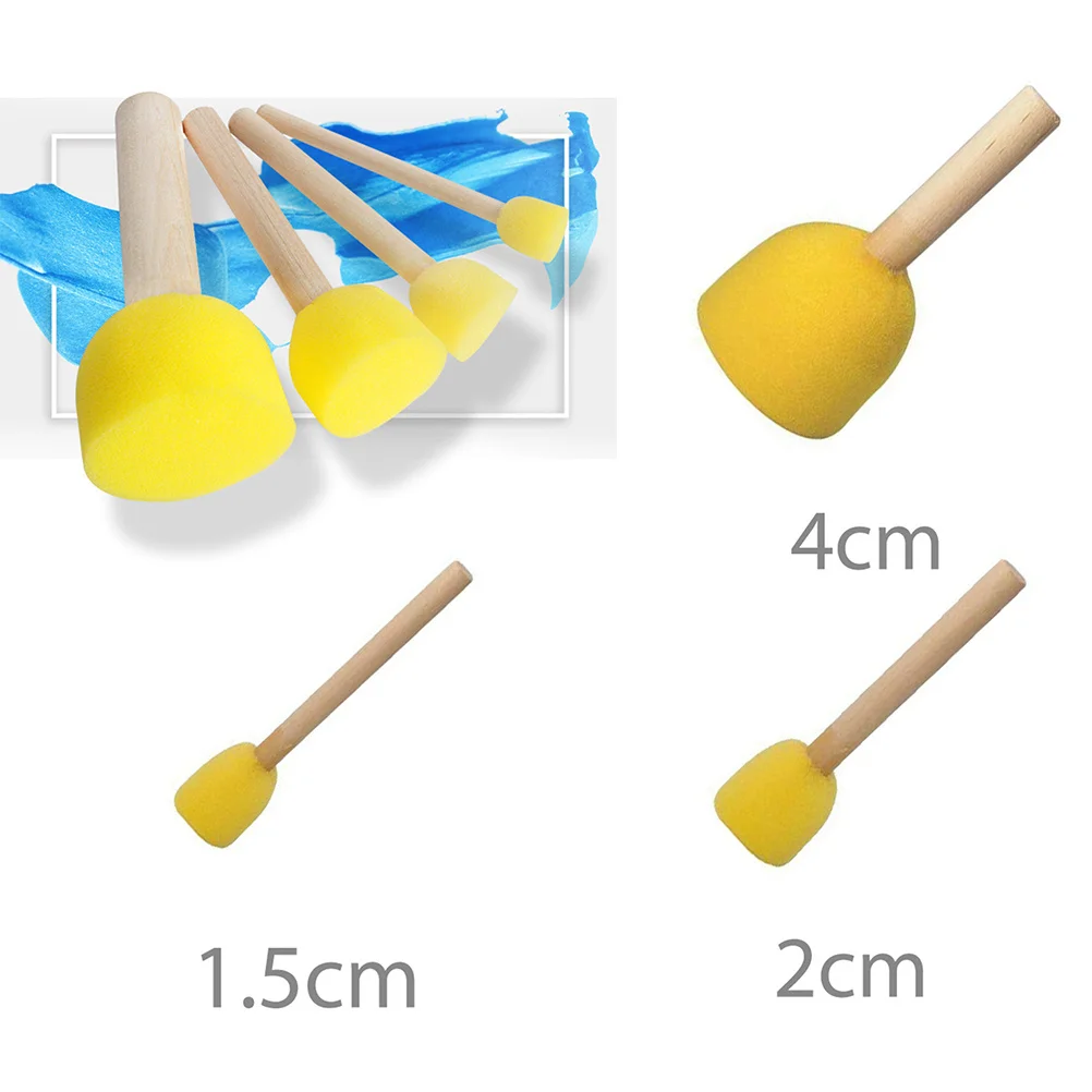 40Pcs DIY Painting Brushes Sponge Tips Wooden Handle for Children Art Crafts Doodling Scribbling Home School Projects Washable