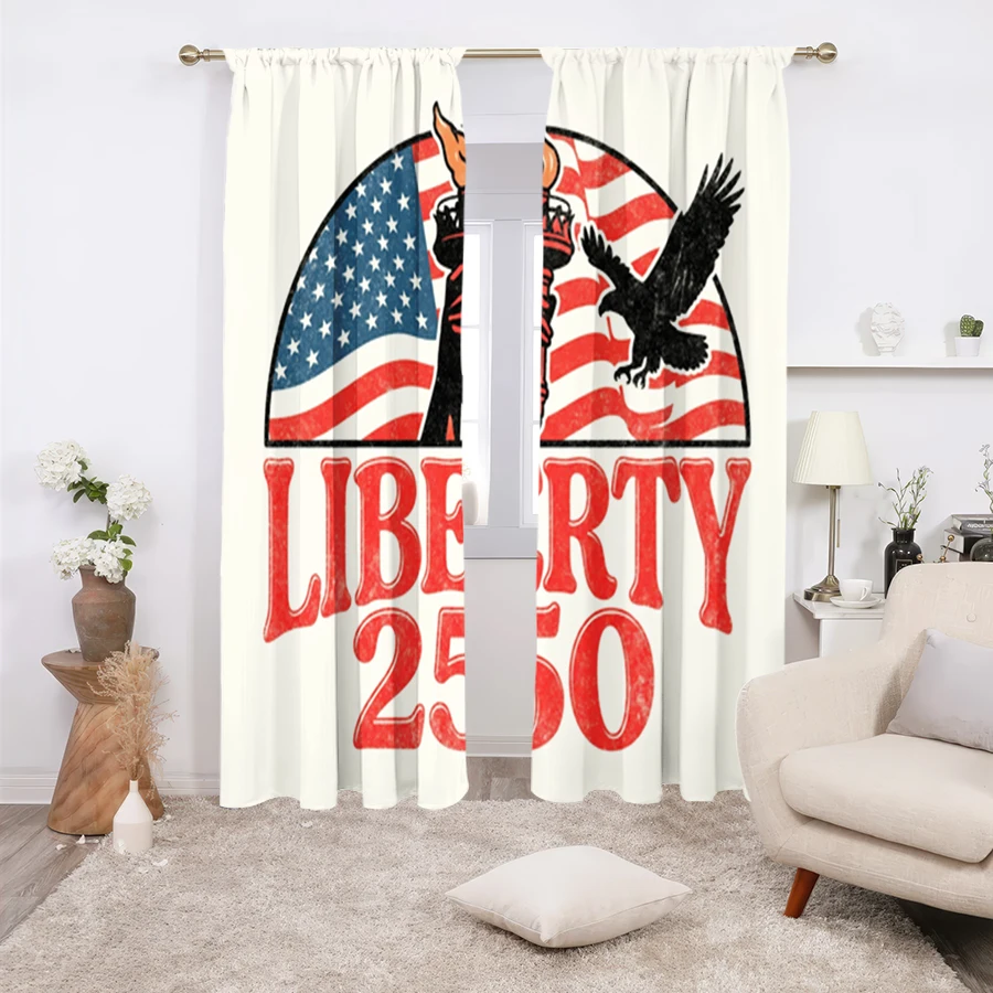 2PCS Curtain, Liberty 250 American Flag Eagle Torch Print, Applicable to floral curtains, window curtains, print curtains, curta