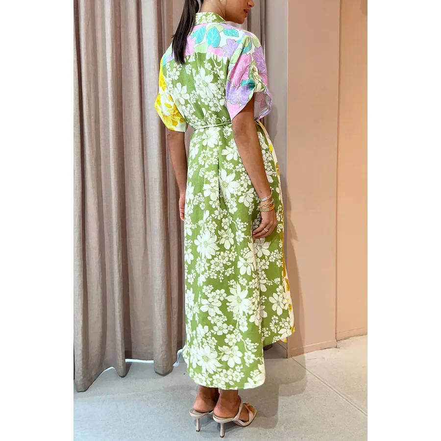 Women 2024 Summer Holiday Maxi Dress Fashion Casual Print Long Drsses Short Sleeve Loose Vintage Robe Female Vestidos