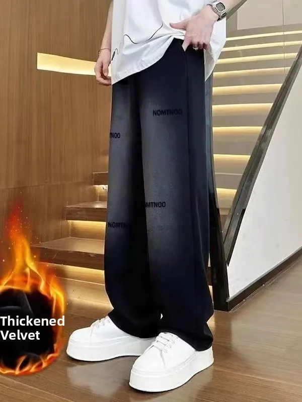 

Thiened Fce Men's Casual Pants Winter Spor Straight Leg Sweatpants Breathable Polyester Fiber Daily Wear