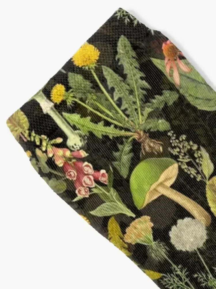 Vintage toxic mushrooms and wildflowers forest pattern on black Socks christmas stocking heated hiking Socks Girl Men's