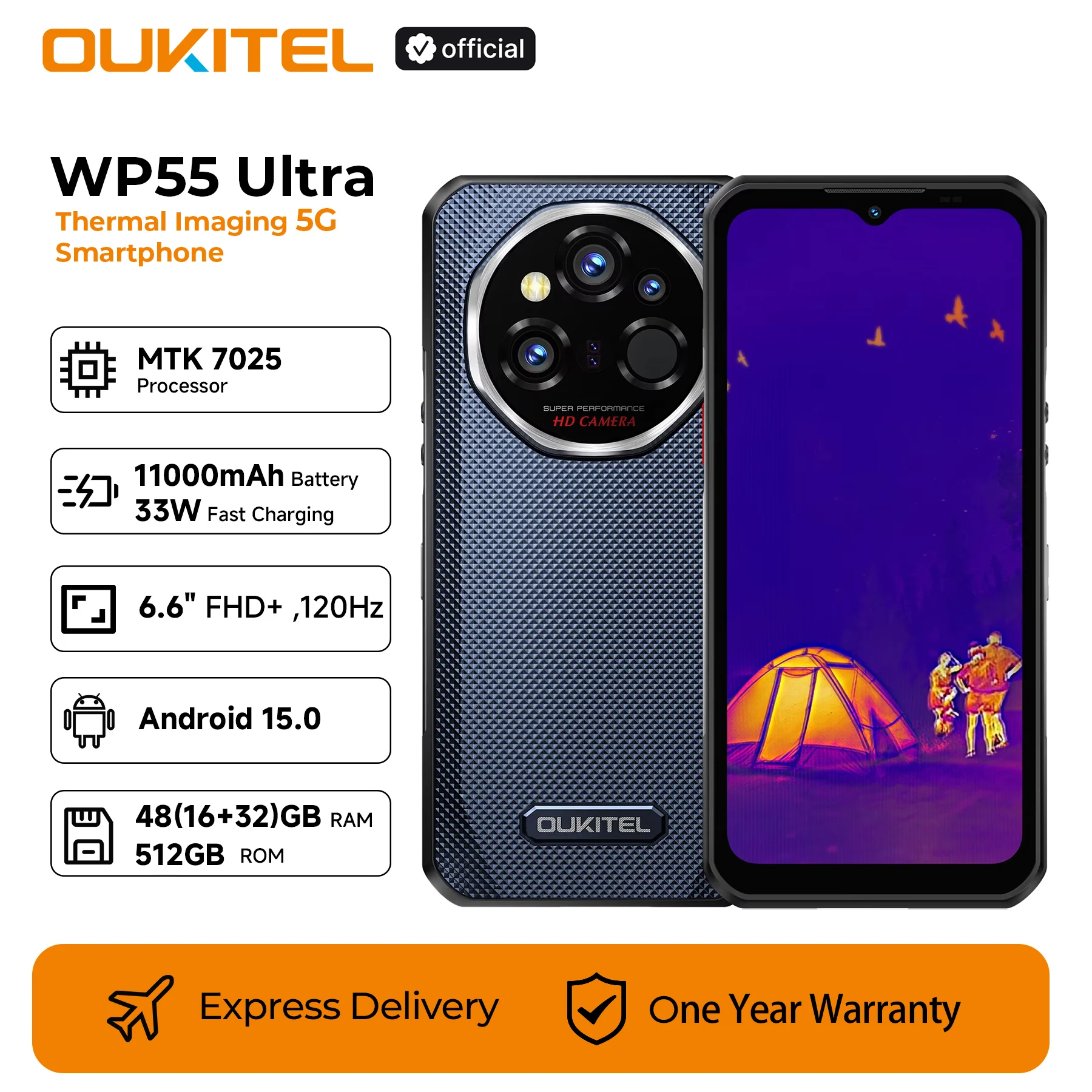 [World Premiere] OUKITEL WP55 Ultra Rugged Phone - Thermal Imaging 5G MTK 7025,11000mAh,48+512GB,108MP 6.6