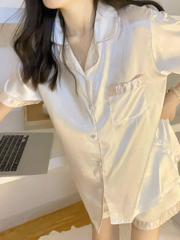 

Летний ледяной шелк ort Sve ort Pants Кардиган Cute New Sle Женская одежда Комплект домашней одежды Sweet Cute Sle Pure Color