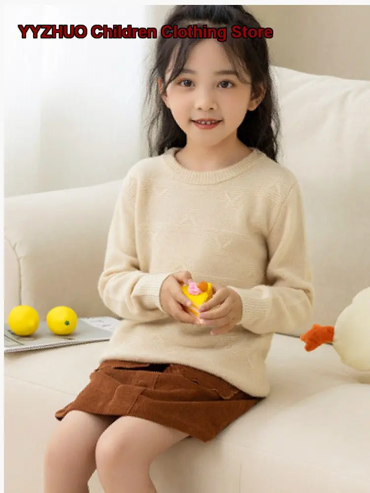 Kids Pullover Sweater Boys Girls Autumn Winter Low Neck Stylish Knit Warm Base Layer Top Round Neck Older Kids