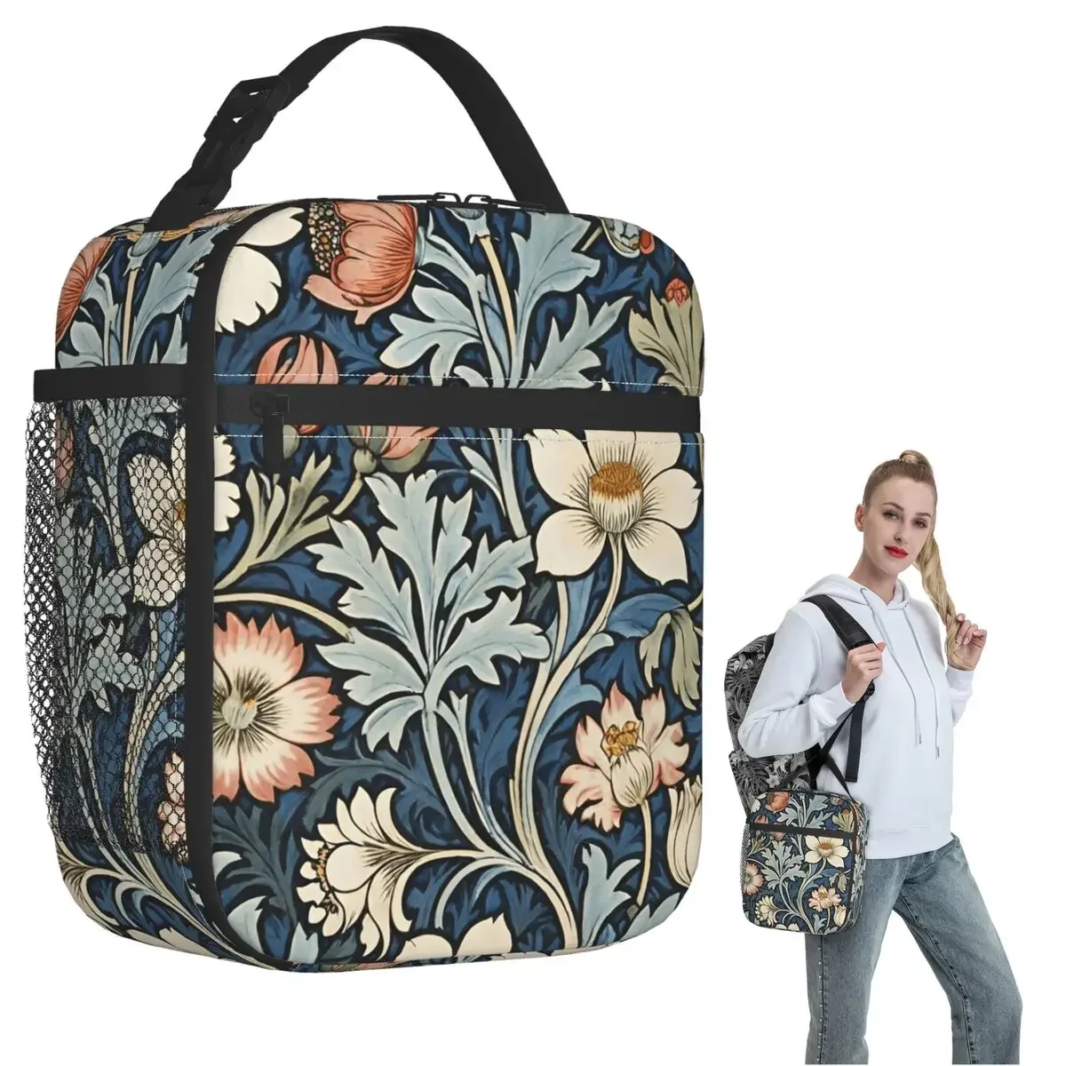 Sac à déjeuner isotherme encadré William Morris Botanical Bliss pour femmes et enfants, boîtes alimentaires étanches, sac fourre-tout thermique pour boîte à déjeuner