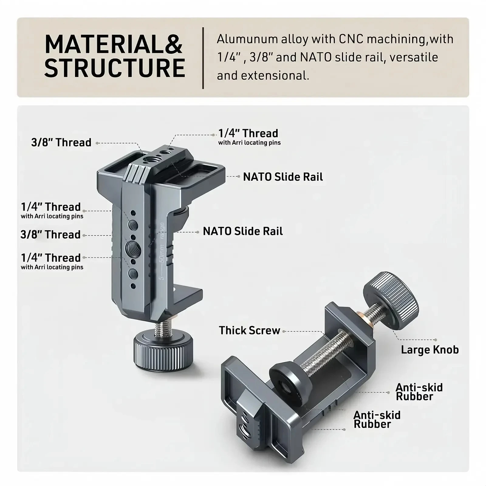 Photography C Clamp Aluminum Table Mount with 1/4